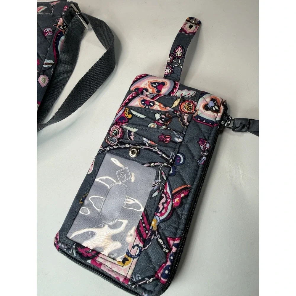 Vera Bradley Quilted Paisley Crossbody Shoulder Bag Gray Pink Floral & Wallet